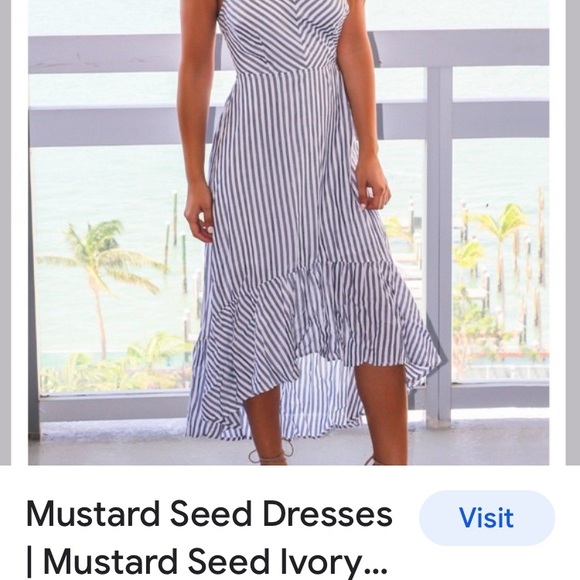 Mustard Seed Dresses Mustard Seed Ivory And Blue Striped Midi Dress
